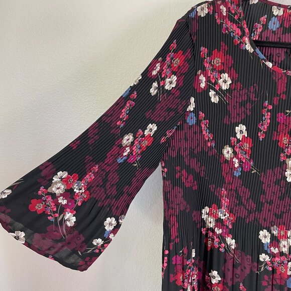 NEW $109 J Jill Wearever Womens Large Black Floral Pleated Tunic Top Shirt - Picture 6 of 11